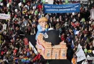 Consumer rights activists take part in a march to protest against TTIP in
Berlin